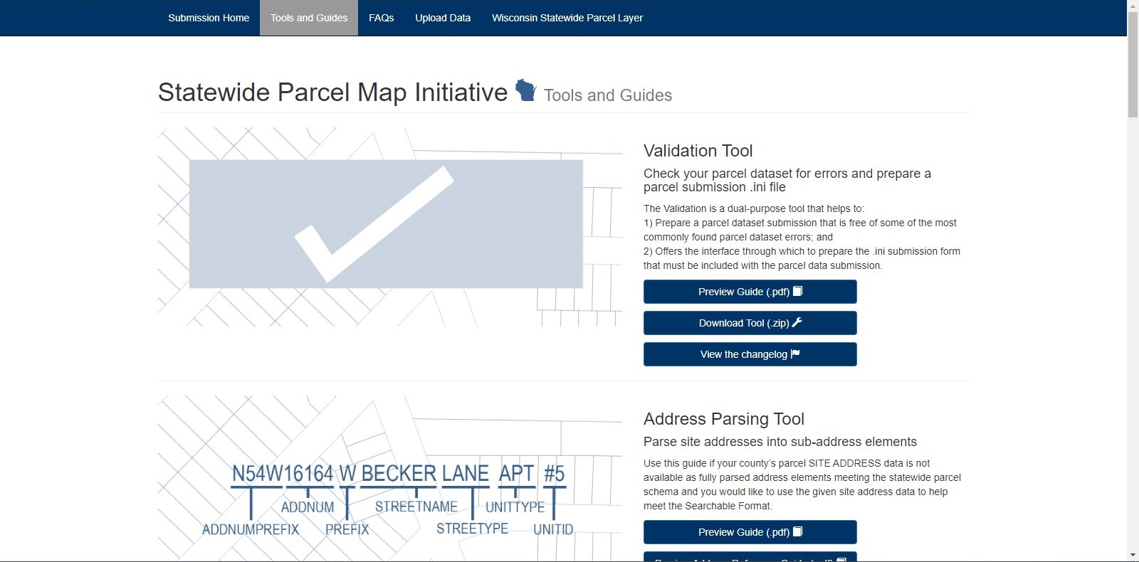 Statewide Parcel Map - Tools page example image