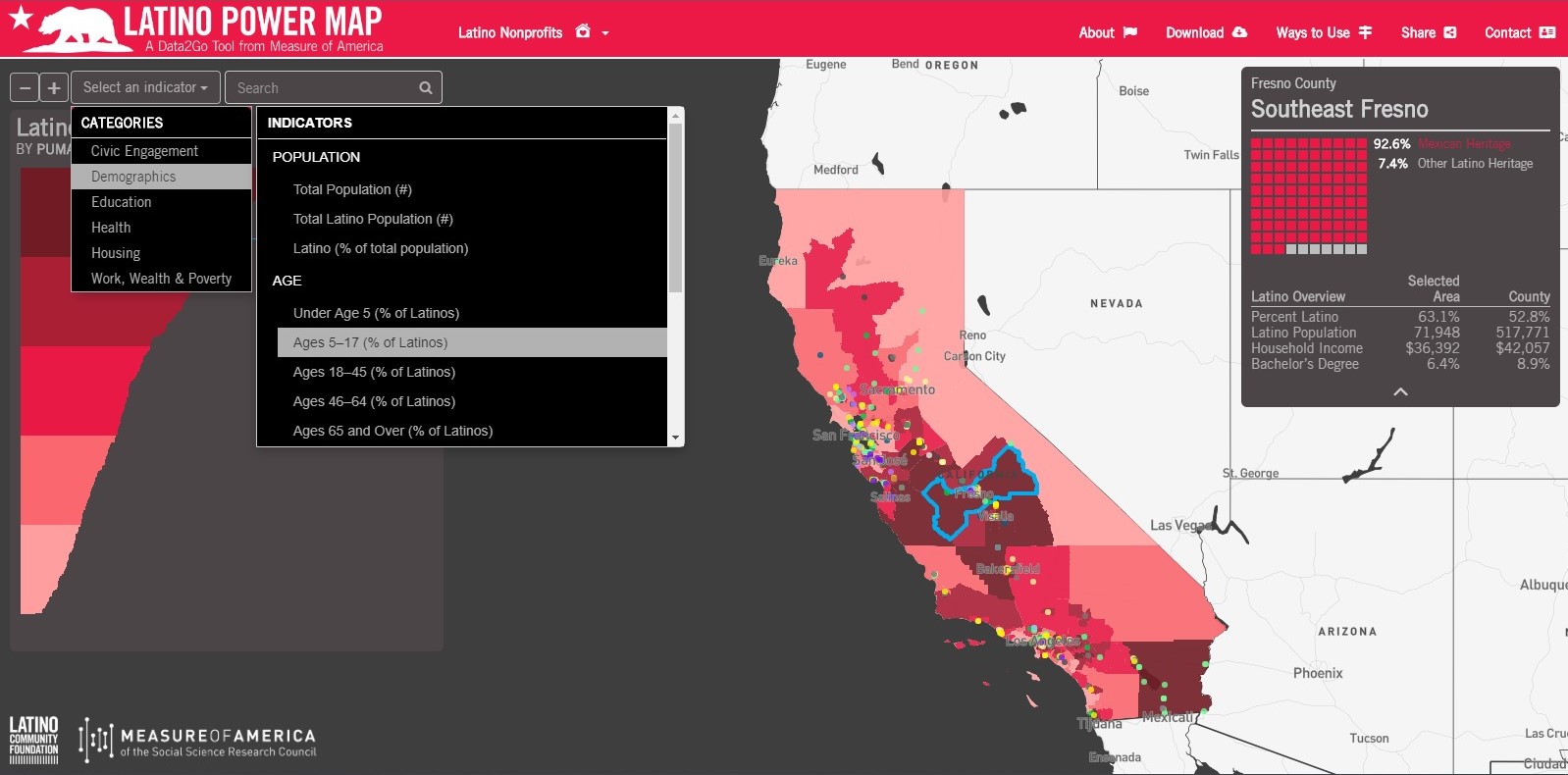California Latino Power Map's Menu System